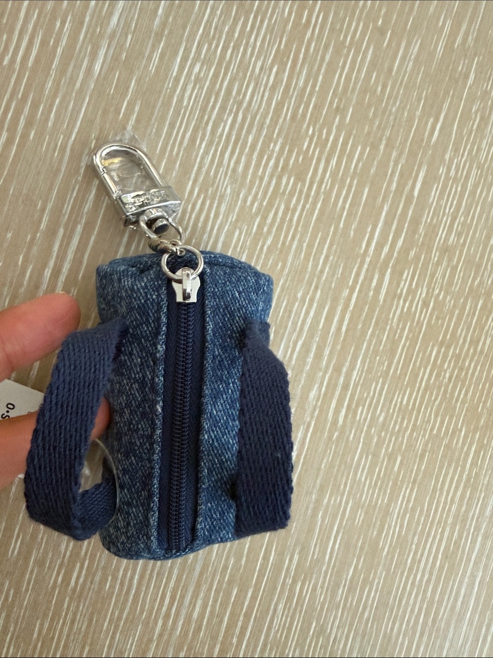 PINK Victoria's Secret Denim Mini Pouch Silver Metal Keychain Clip with Chain - Picture 5 of 8